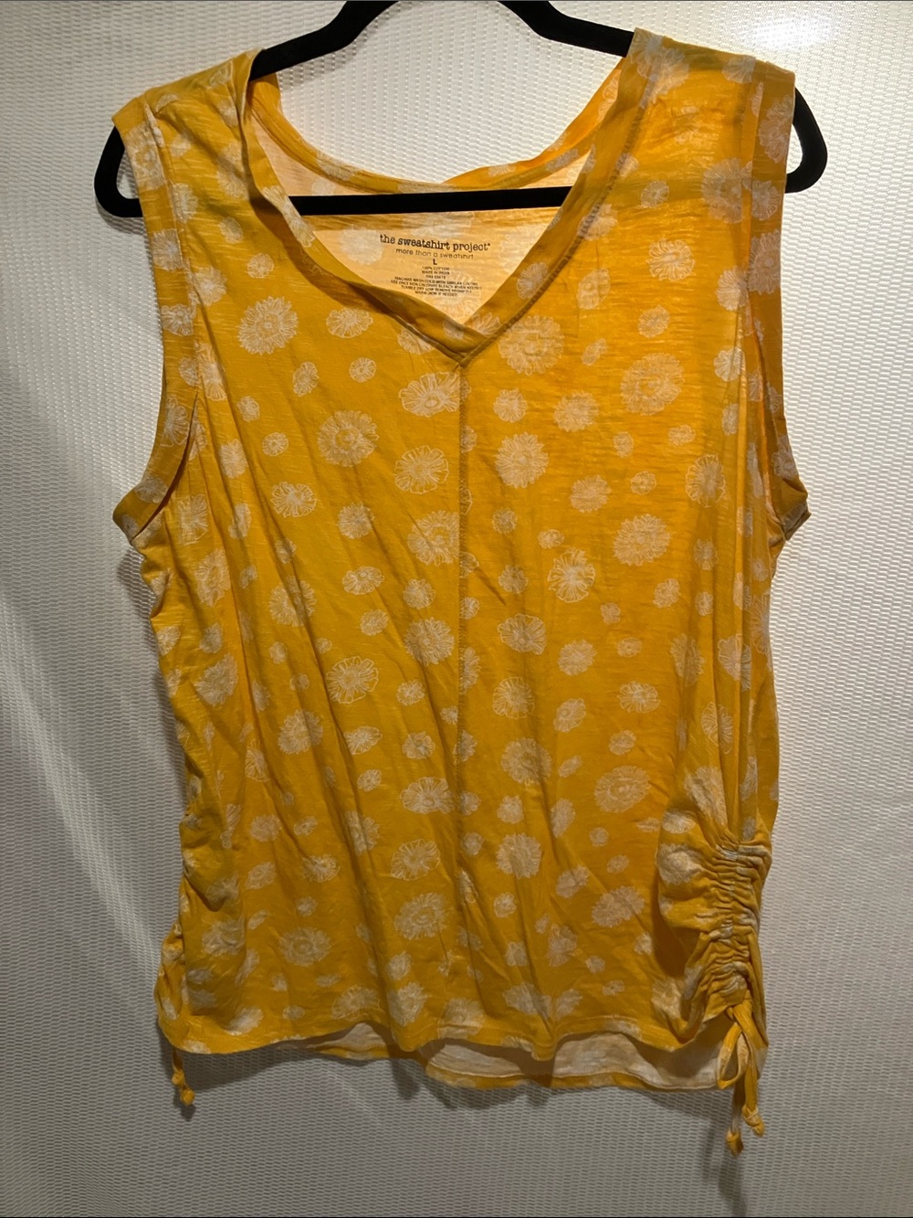 The Sweatshirt Project Yellow Floral V-Neck Ruched Tank